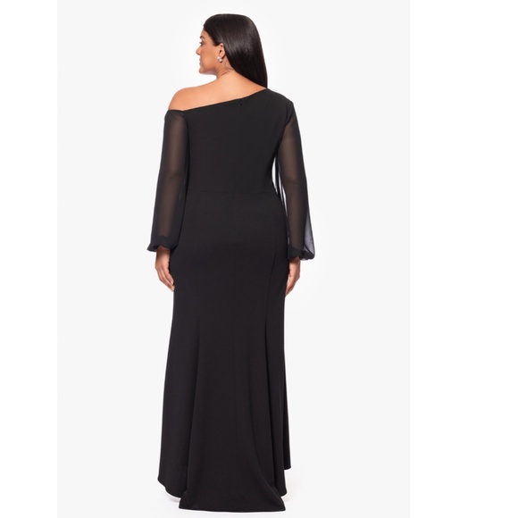 NEW Betsy & Adam BLACK Plus Size DONNA Off The Shoulder ILLUSION SLEEVE GOWN 20W - Picture 9 of 13